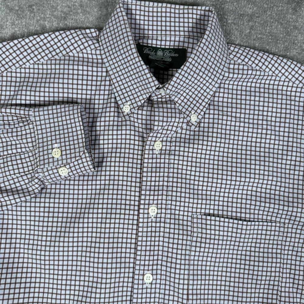 Brooks Brothers Country‎ Club Shirt Men's Medium Brown Plaid Slim Fit USA Made